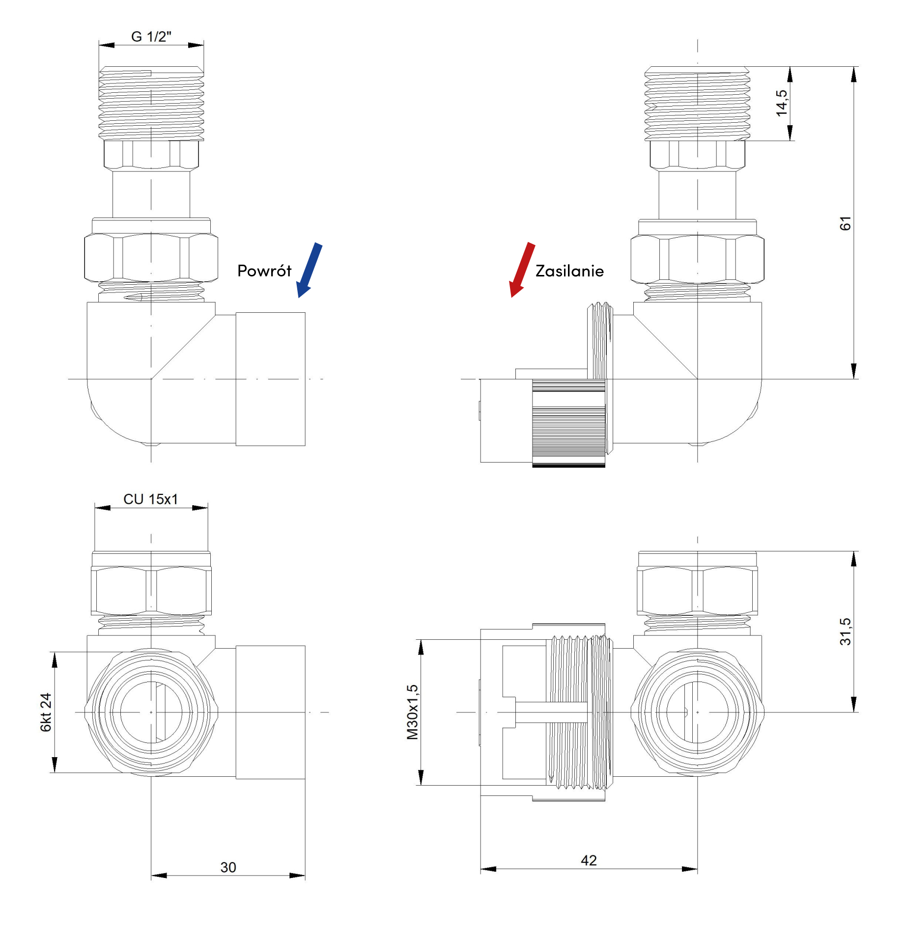 Zestaw osiowy termostatyczny