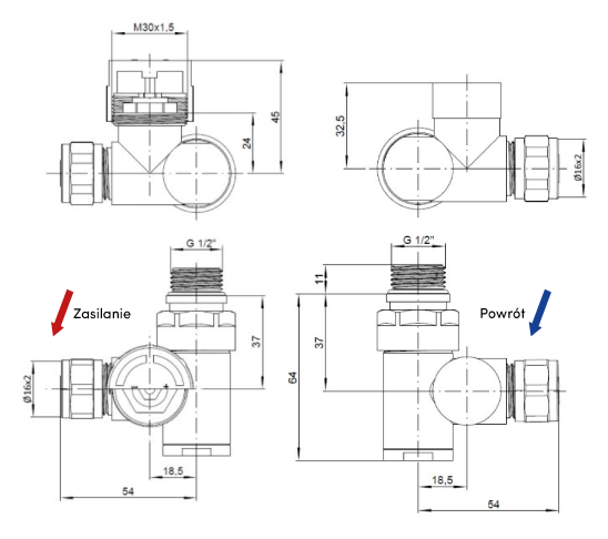 Zestaw osiowy termostatyczny