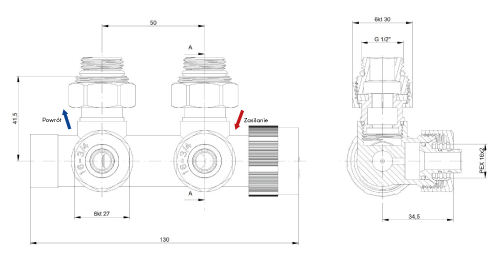 Przyłącze termostatyczne kątowe